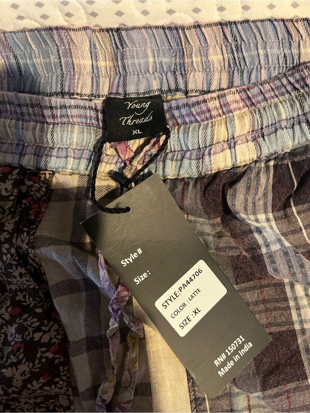 NWT Young Threads Patchwork Floral & Plaid Cargo Pants - Picture 5 of 10
